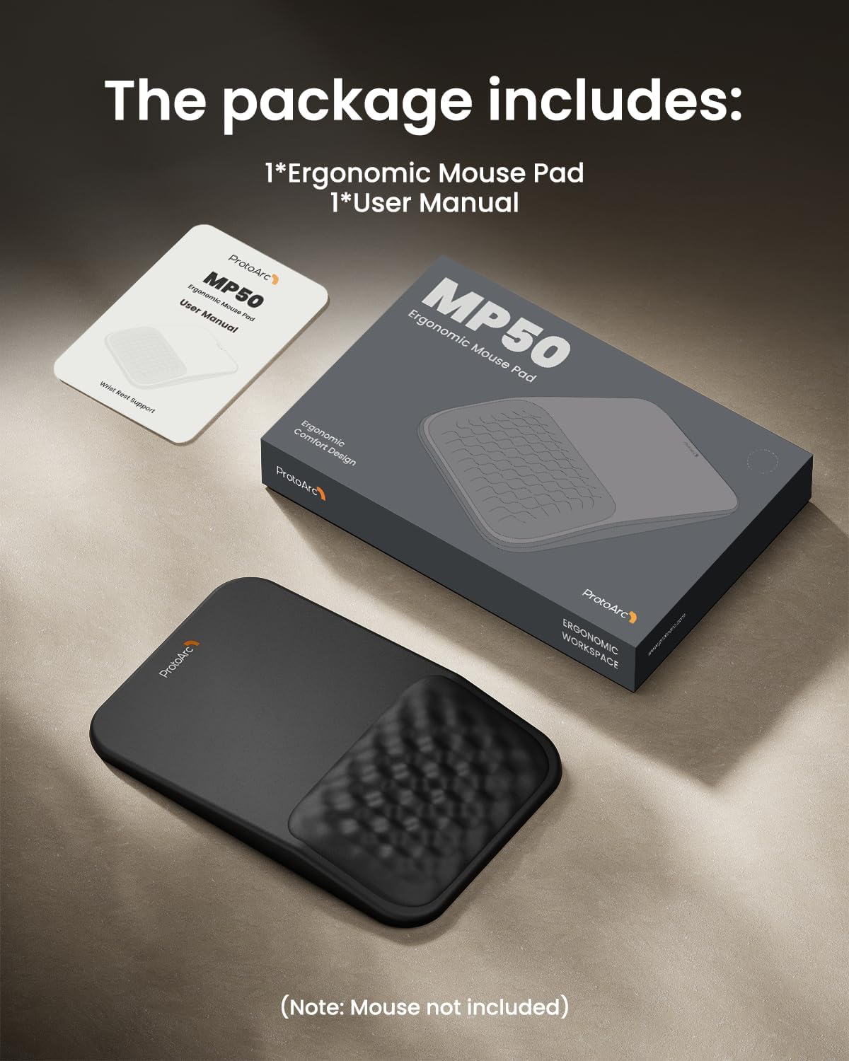 MP50 Ergonomic Mouse Pad with Wrist Support, Lycra Surface, Black