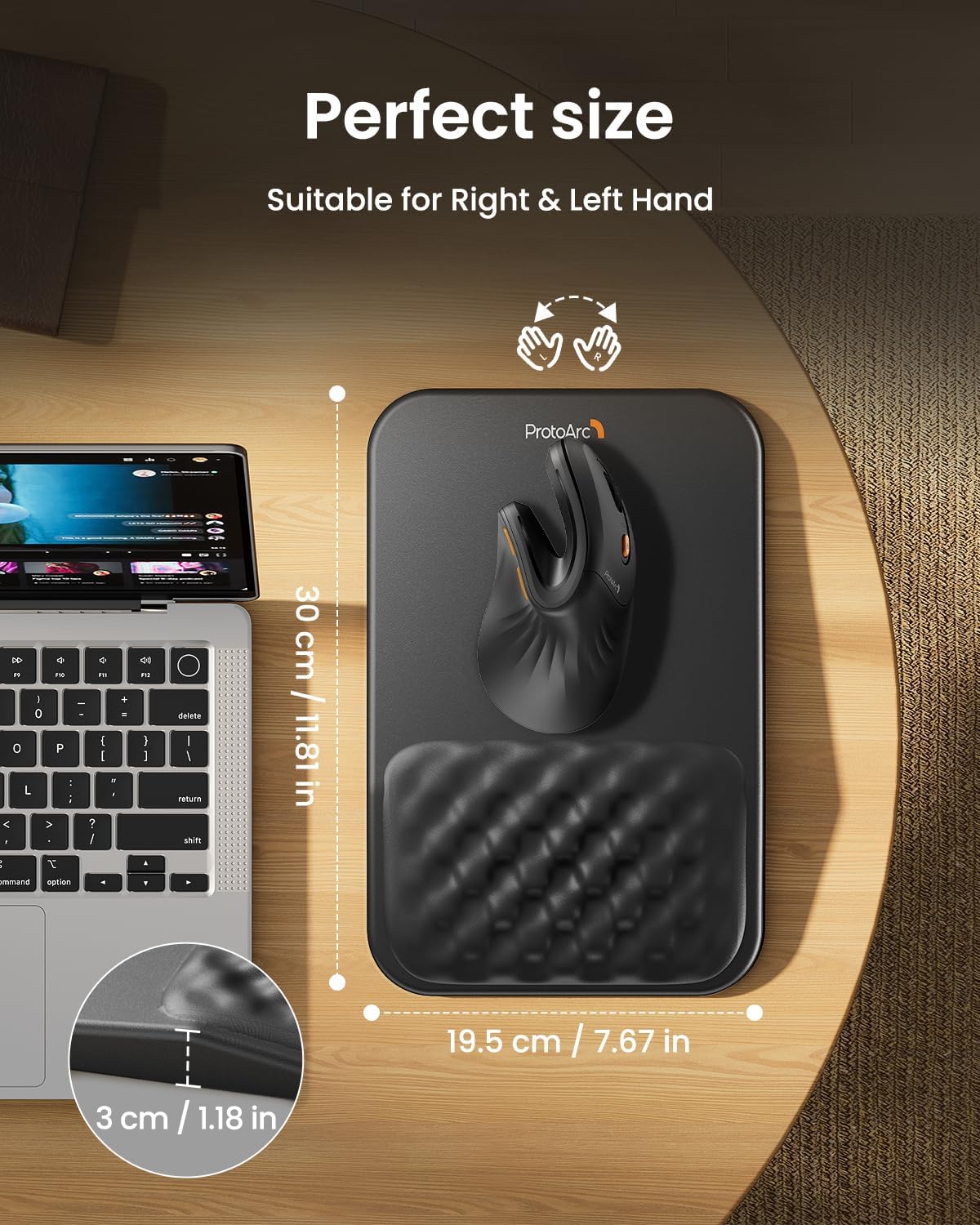 MP50 Ergonomic Mouse Pad with Wrist Support, Lycra Surface, Black