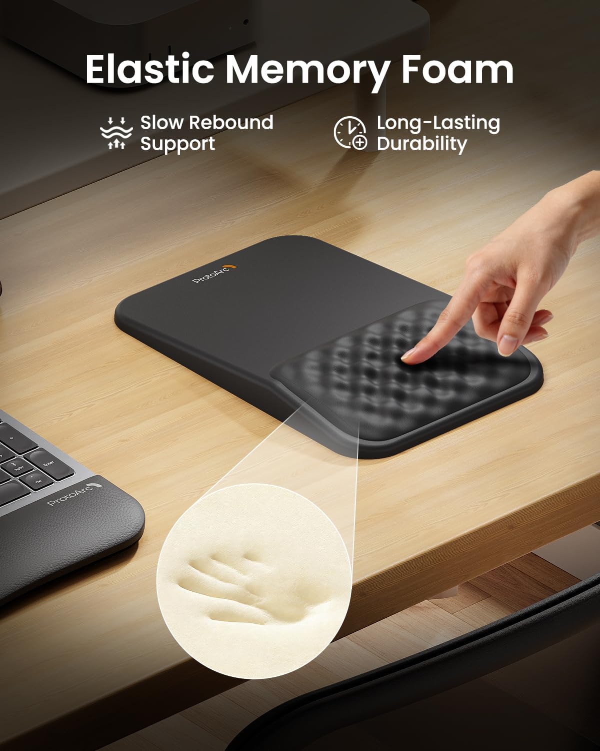 MP50 Ergonomic Mouse Pad with Wrist Support, Lycra Surface, Black