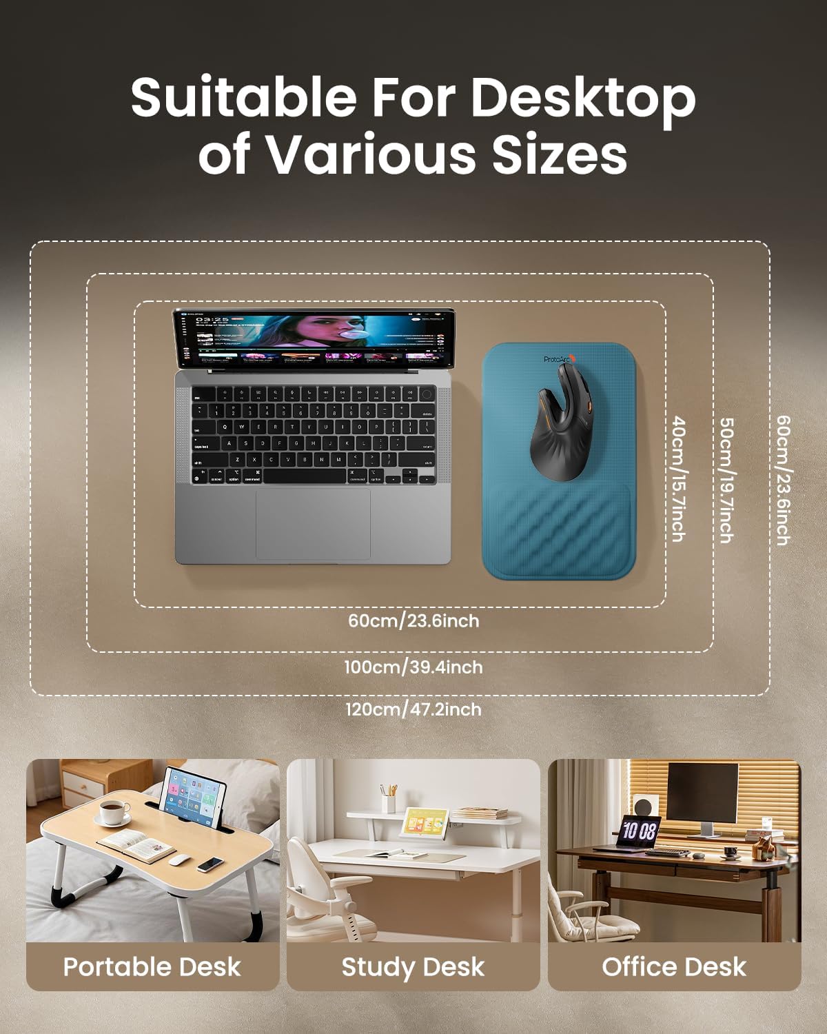 MP50 Ergonomic Mouse Pad with Wrist Support, Lycra Surface, Black