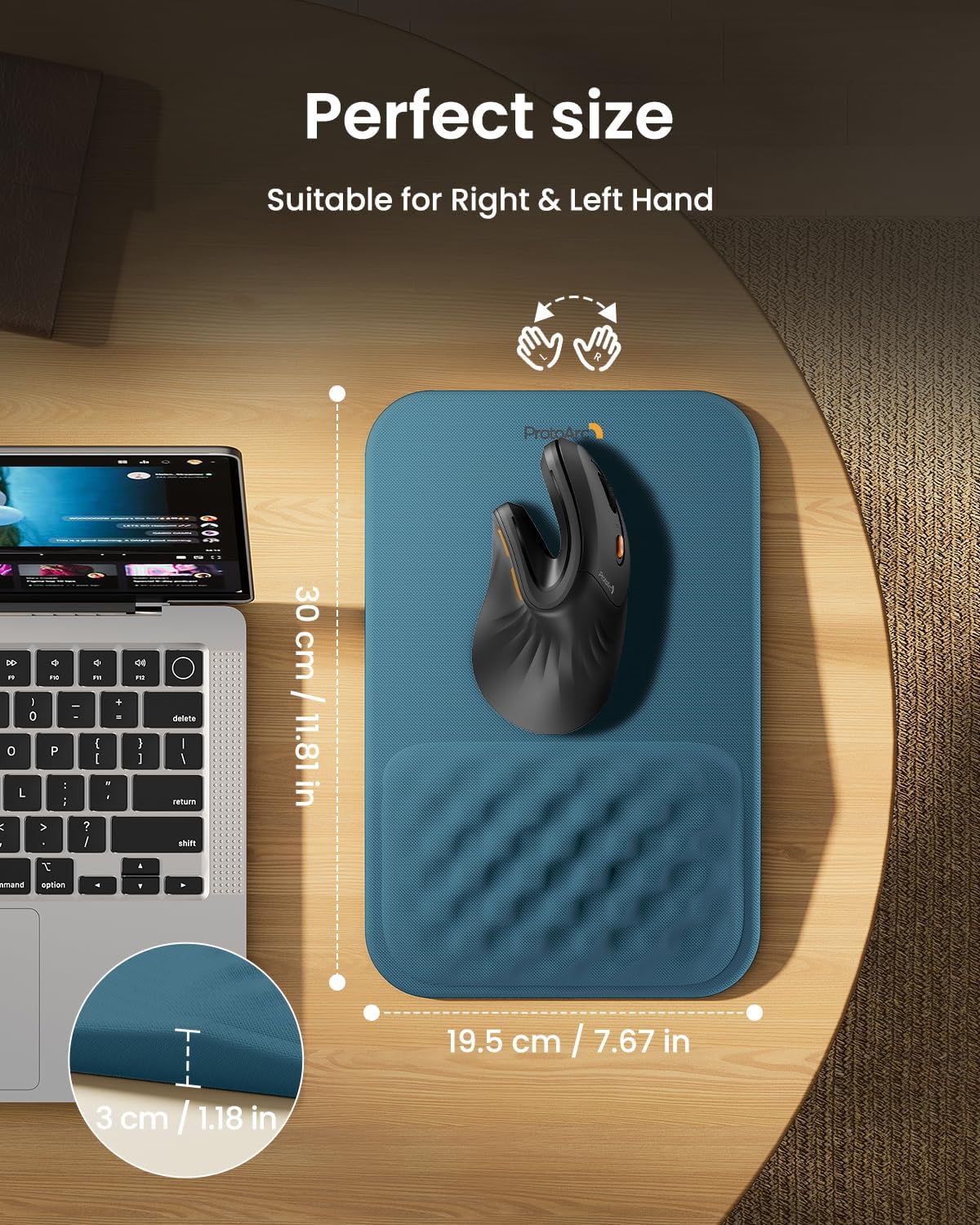MP50 Ergonomic Mouse Pad with Wrist Support, Lycra Surface, Black