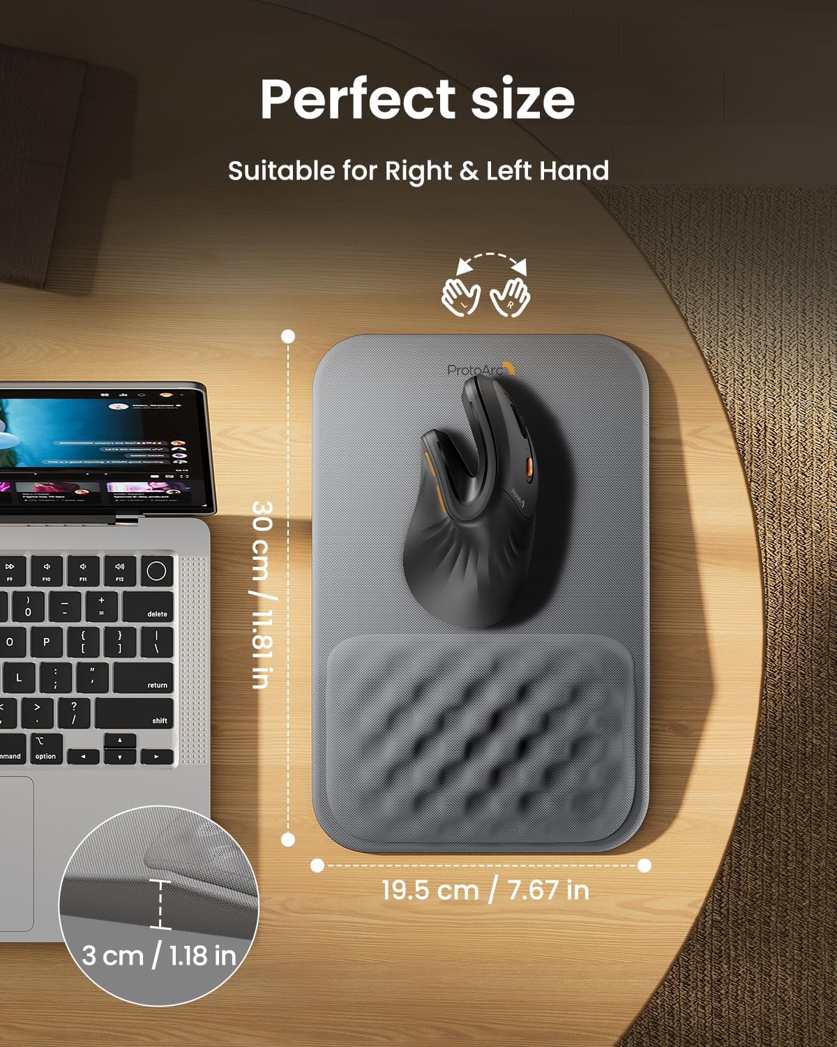 MP50 Ergonomic Mouse Pad with Wrist Support, Lycra Surface, Black