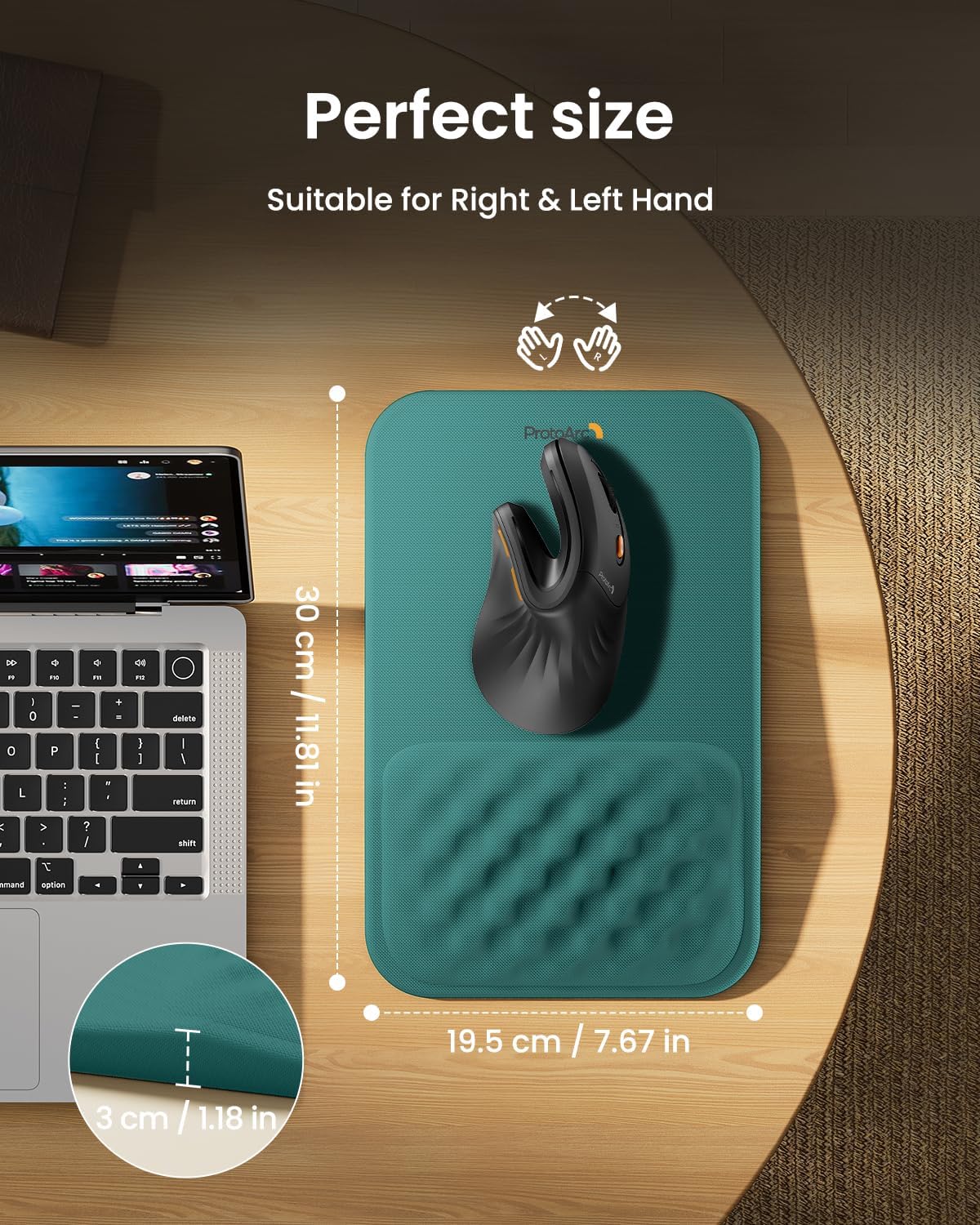 MP50 Ergonomic Mouse Pad with Wrist Support, Lycra Surface, Black