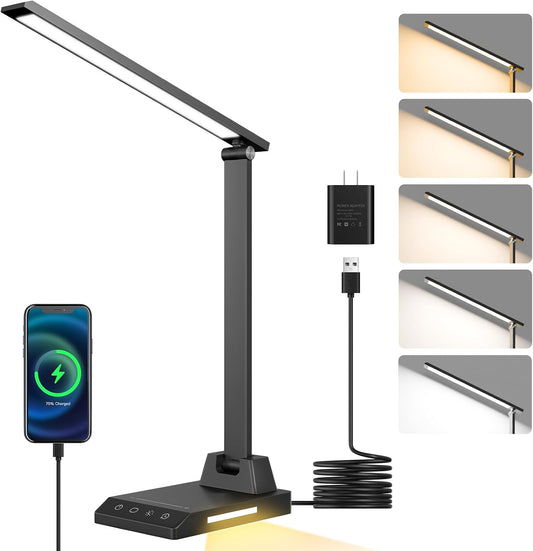 LED Desk Lamp for Home Office, Foldable Reading Lamp with Adapter