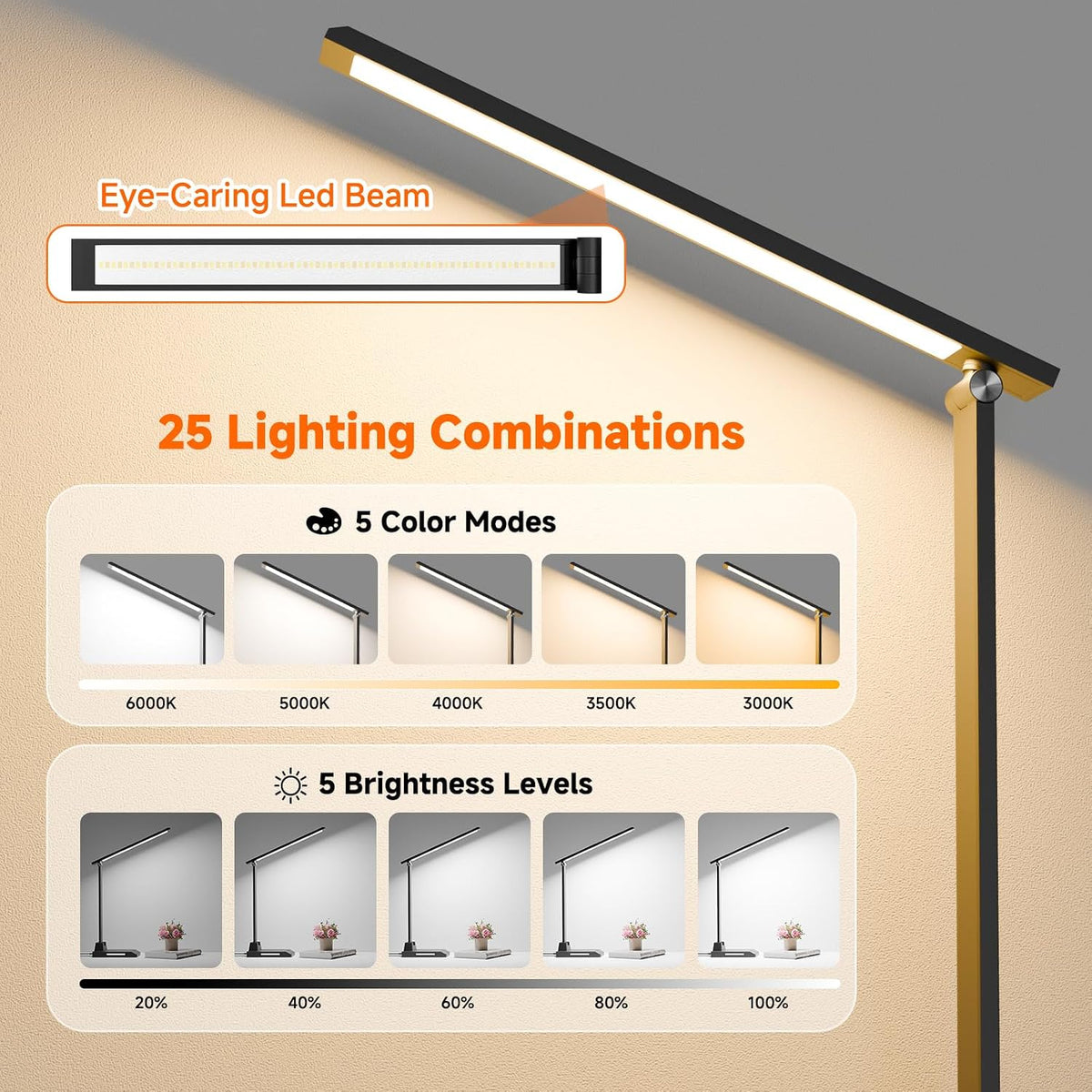 LED Desk Lamp for Home Office, Foldable Reading Lamp with Adapter