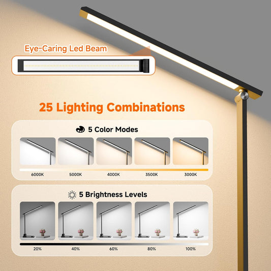 LED Desk Lamp for Home Office, Foldable Reading Lamp with Adapter