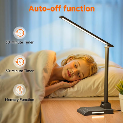LED Desk Lamp for Home Office, Foldable Reading Lamp with Adapter