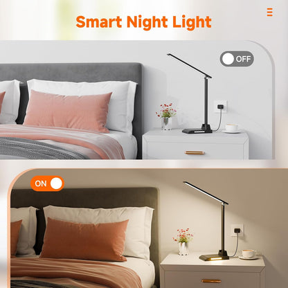 LED Desk Lamp for Home Office, Foldable Reading Lamp with Adapter