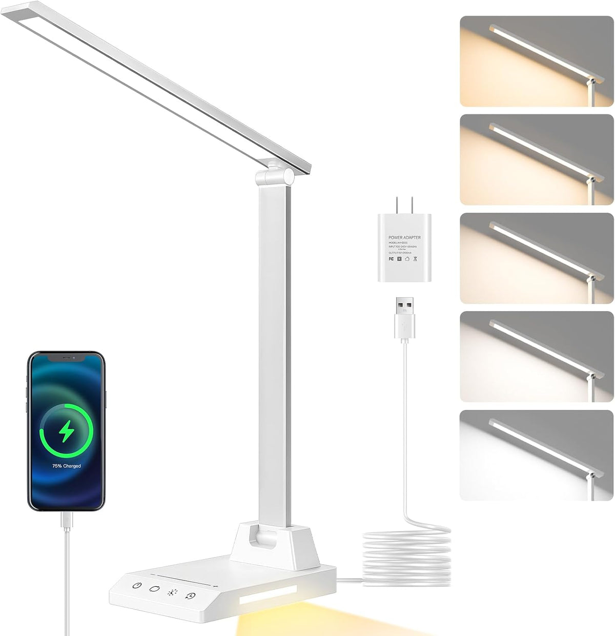 LED Desk Lamp for Home Office, Foldable Reading Lamp with Adapter