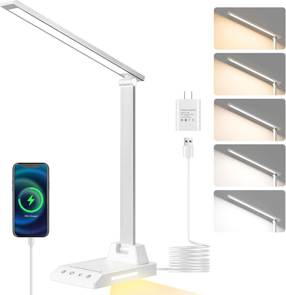 LED Desk Lamp for Home Office, Foldable Reading Lamp with Adapter