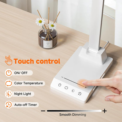 LED Desk Lamp for Home Office, Foldable Reading Lamp with Adapter
