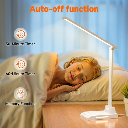 LED Desk Lamp for Home Office, Foldable Reading Lamp with Adapter