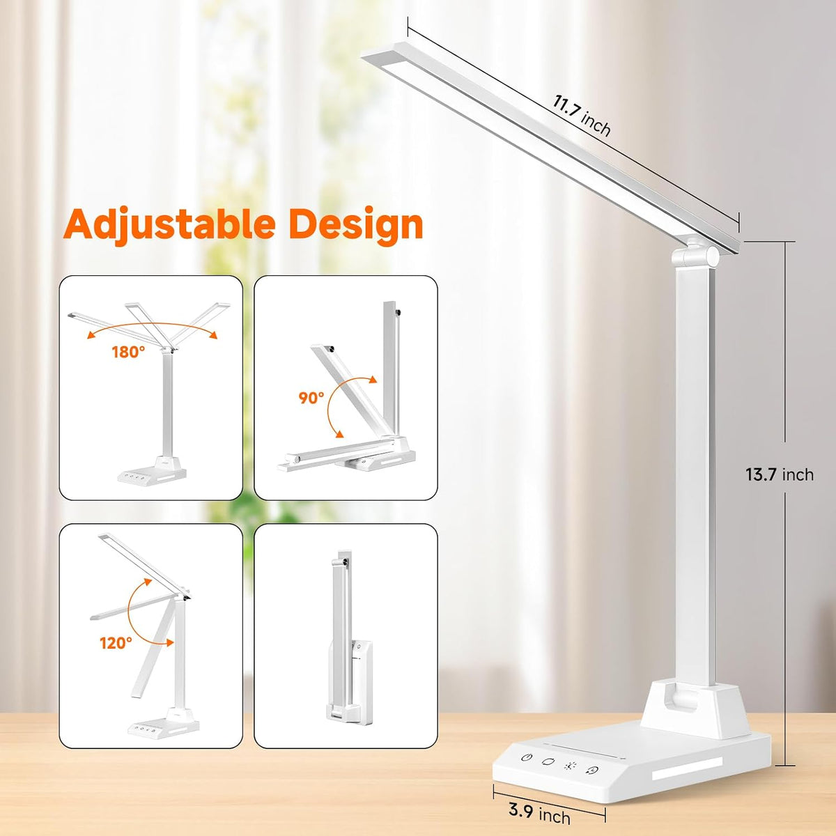 LED Desk Lamp for Home Office, Foldable Reading Lamp with Adapter