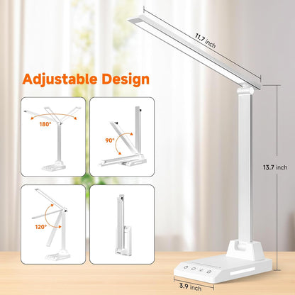 LED Desk Lamp for Home Office, Foldable Reading Lamp with Adapter