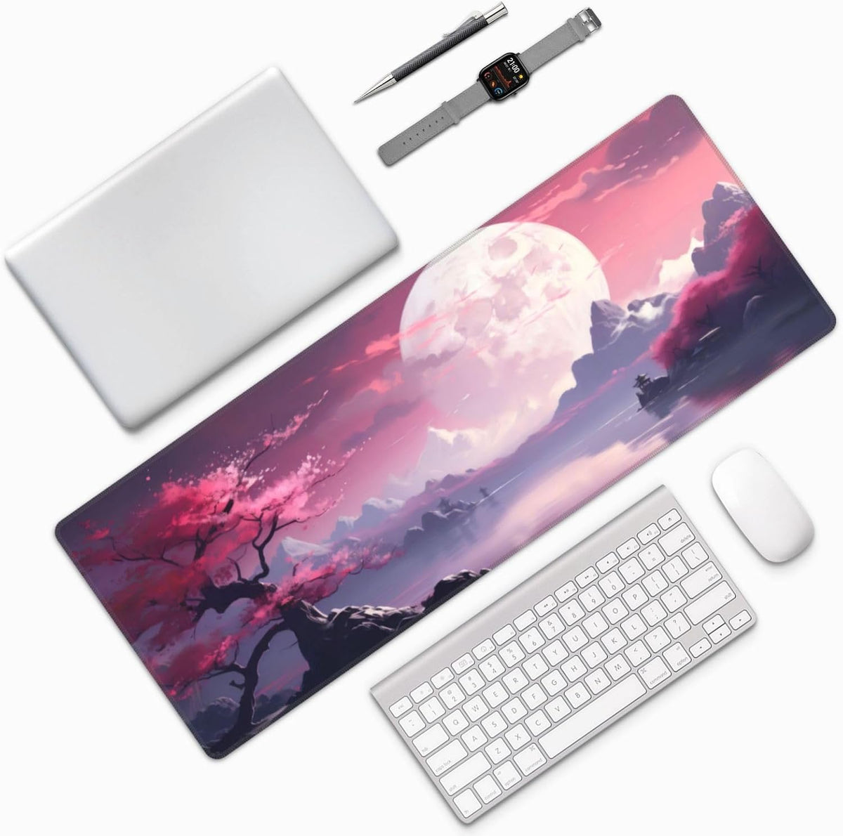 Japanese Mouse Pad, Large Japanese Desk Mat, XL Anime Gaming Keyboard Mat, Non-Slip Rubber Base, Big Extended Desk Protector for Home Office, 31.5”x11.8” - Colors B