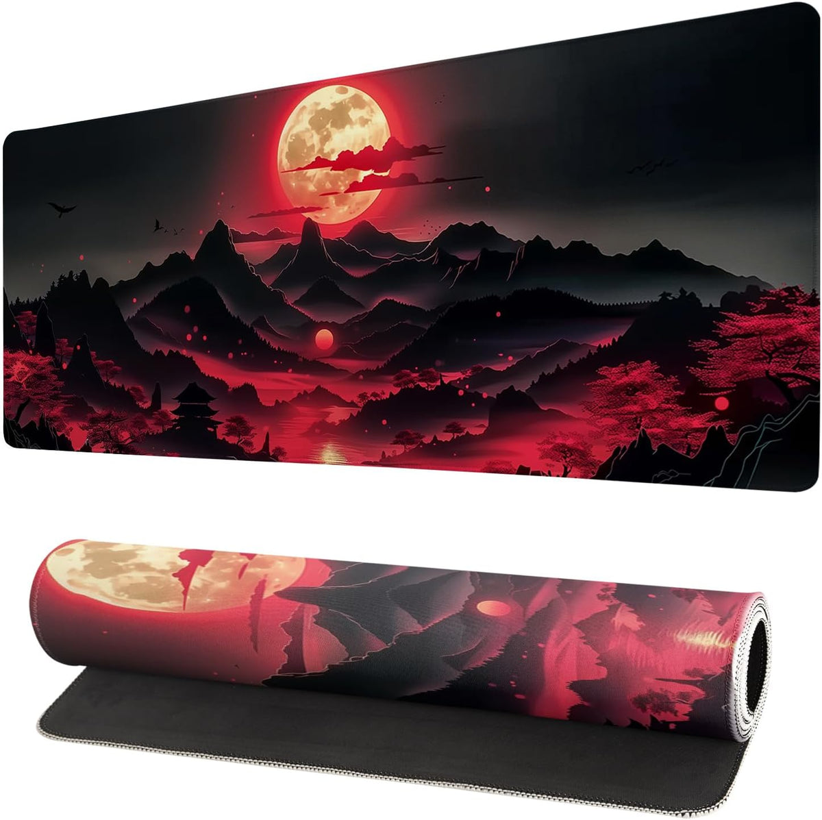 Japanese Mouse Pad, Large Japanese Desk Mat, XL Anime Gaming Keyboard Mat, Non-Slip Rubber Base, Big Extended Desk Protector for Home Office, 31.5”x11.8” - Colors B