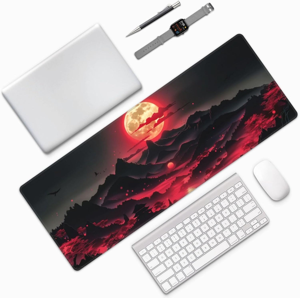 Japanese Mouse Pad, Large Japanese Desk Mat, XL Anime Gaming Keyboard Mat, Non-Slip Rubber Base, Big Extended Desk Protector for Home Office, 31.5”x11.8” - Colors B