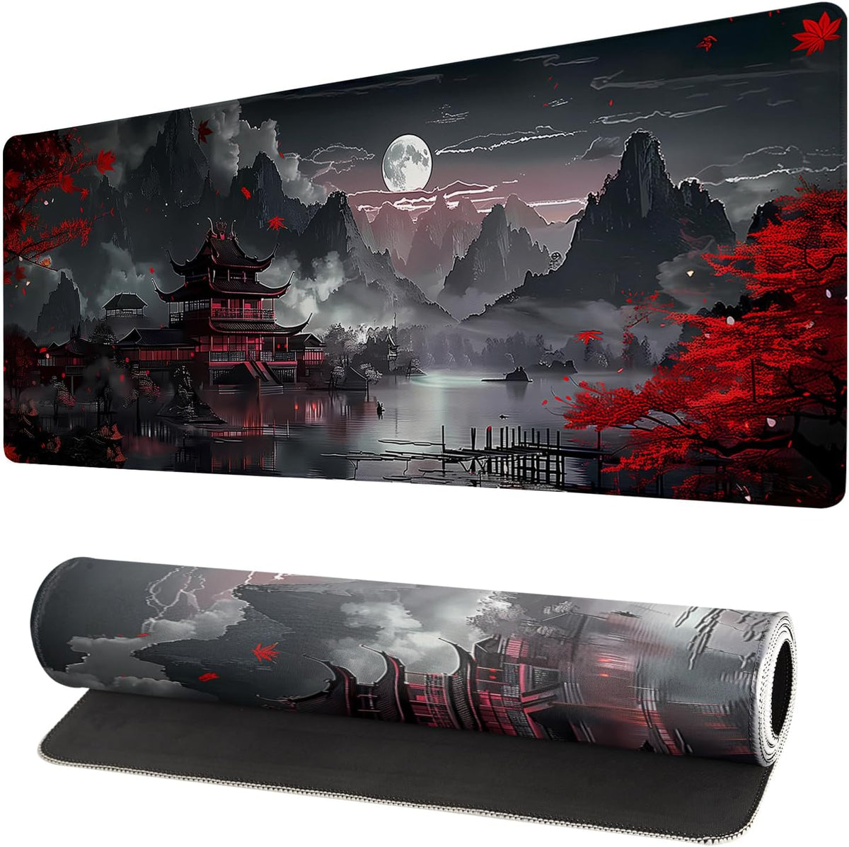 Japanese Mouse Pad, Large Japanese Desk Mat, XL Anime Gaming Keyboard Mat, Non-Slip Rubber Base, Big Extended Desk Protector for Home Office, 31.5”x11.8” - Colors B