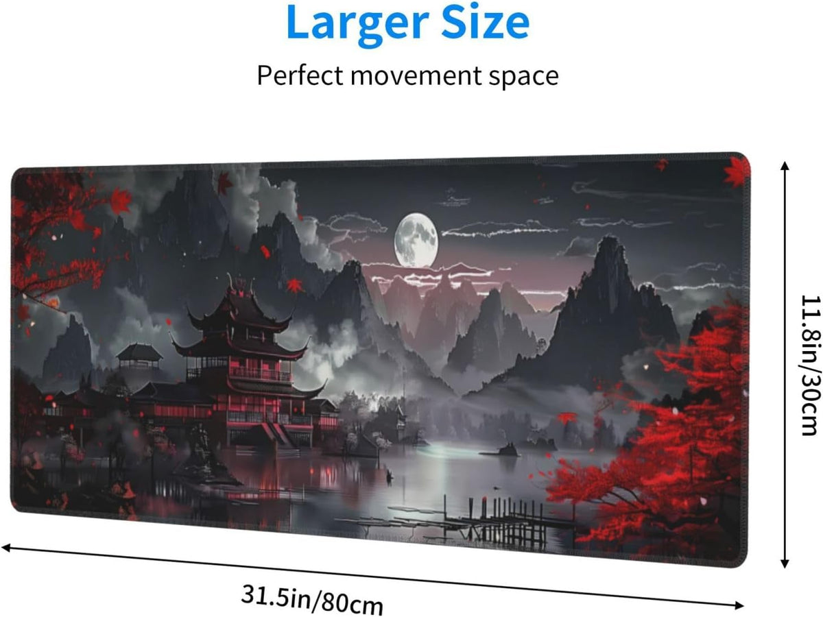 Japanese Mouse Pad, Large Japanese Desk Mat, XL Anime Gaming Keyboard Mat, Non-Slip Rubber Base, Big Extended Desk Protector for Home Office, 31.5”x11.8” - Colors B