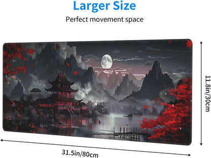 Japanese Mouse Pad, Large Japanese Desk Mat, XL Anime Gaming Keyboard Mat, Non-Slip Rubber Base, Big Extended Desk Protector for Home Office, 31.5”x11.8” - Colors B