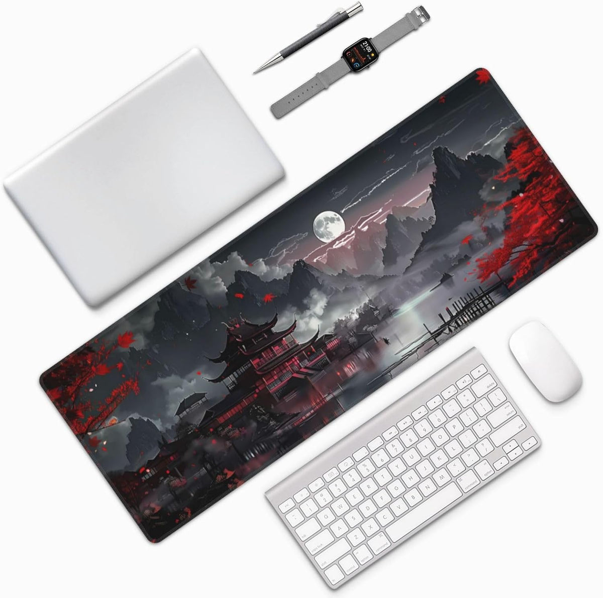 Japanese Mouse Pad, Large Japanese Desk Mat, XL Anime Gaming Keyboard Mat, Non-Slip Rubber Base, Big Extended Desk Protector for Home Office, 31.5”x11.8” - Colors B