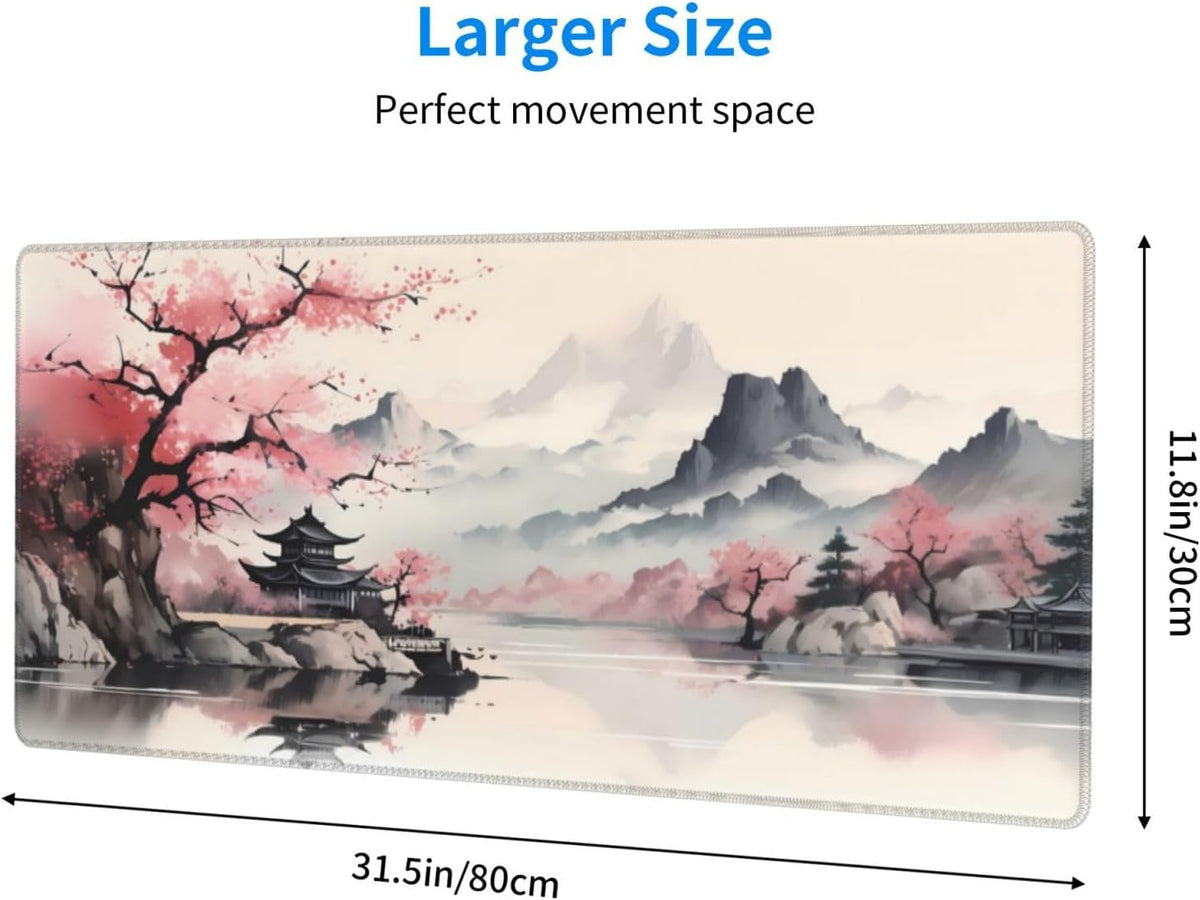 Japanese Mouse Pad, Large Japanese Desk Mat, XL Anime Gaming Keyboard Mat, Non-Slip Rubber Base, Big Extended Desk Protector for Home Office, 31.5”x11.8” - Colors B