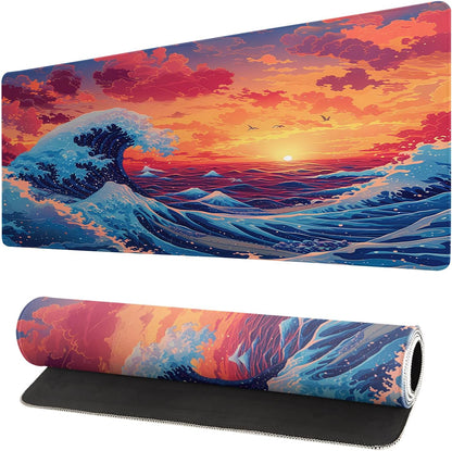 Japanese Mouse Pad, Large Japanese Desk Mat, XL Anime Gaming Keyboard Mat, Non-Slip Rubber Base, Big Extended Desk Protector for Home Office, 31.5”x11.8” - Colors B
