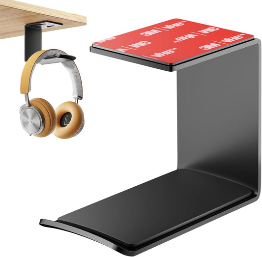 Aluminum Headphone Hanger, Under Desk Adhesive Mount, 10 lb Capacity