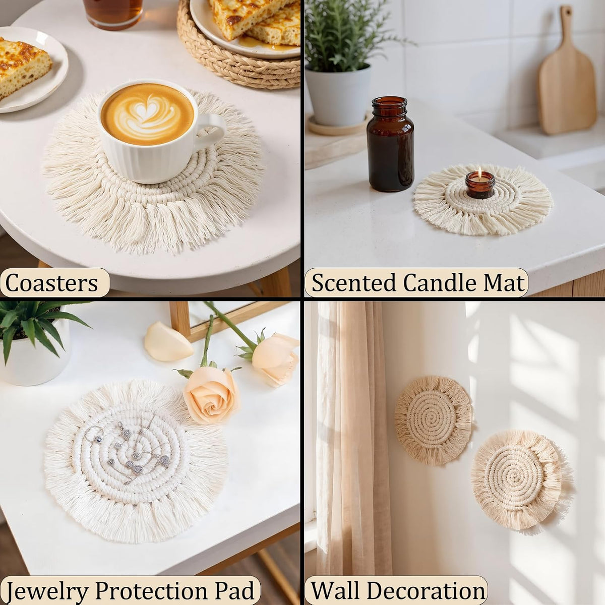 Desk Coasters Set of 2, Cute Coaster for Desk, Round Handmade Woven Coaster for Boho Home Decor, CupCoasters for Office Kitchen Dining Room Bar Farmhouse, Coasters Set for Drinks, Beer, Coffee