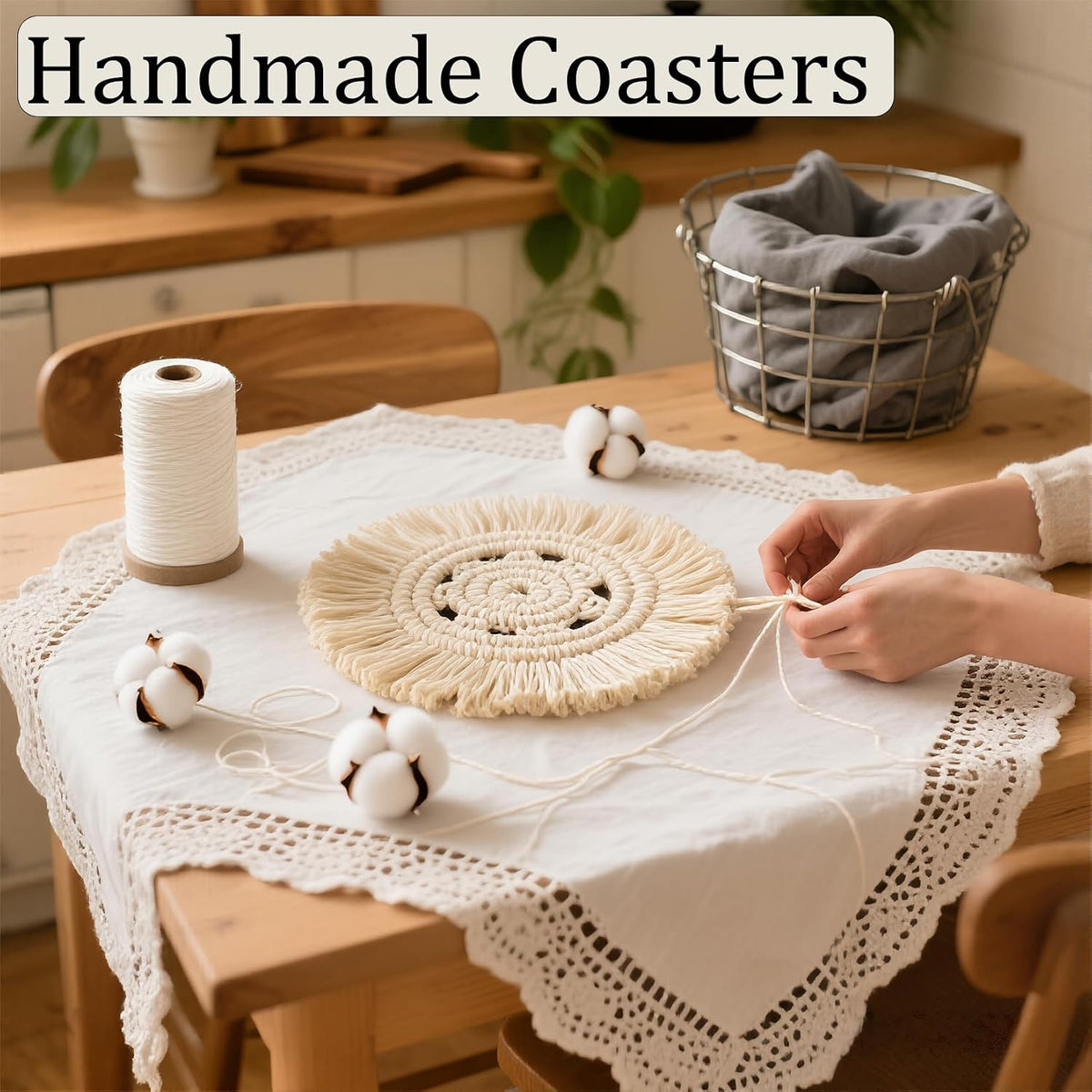 Desk Coasters Set of 2, Cute Coaster for Desk, Round Handmade Woven Coaster for Boho Home Decor, CupCoasters for Office Kitchen Dining Room Bar Farmhouse, Coasters Set for Drinks, Beer, Coffee