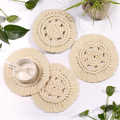 Desk Coasters Set of 2, Cute Coaster for Desk, Round Handmade Woven Coaster for Boho Home Decor, CupCoasters for Office Kitchen Dining Room Bar Farmhouse, Coasters Set for Drinks, Beer, Coffee
