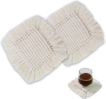 Desk Coasters Set of 2, Cute Coaster for Desk, Round Handmade Woven Coaster for Boho Home Decor, CupCoasters for Office Kitchen Dining Room Bar Farmhouse, Coasters Set for Drinks, Beer, Coffee