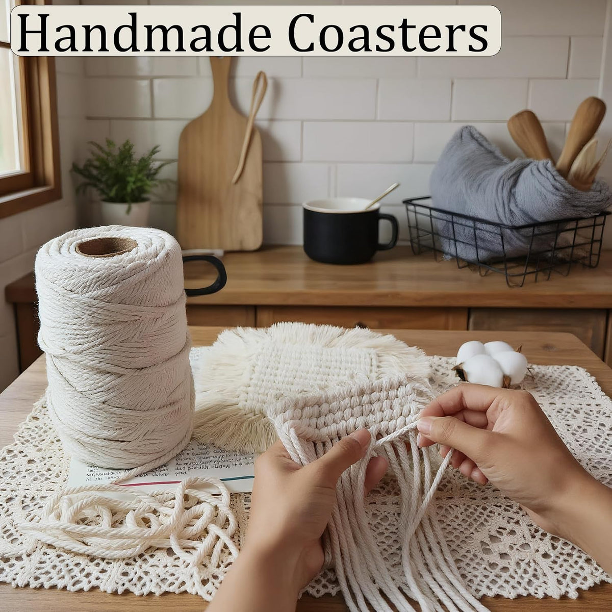 Desk Coasters Set of 2, Cute Coaster for Desk, Round Handmade Woven Coaster for Boho Home Decor, CupCoasters for Office Kitchen Dining Room Bar Farmhouse, Coasters Set for Drinks, Beer, Coffee