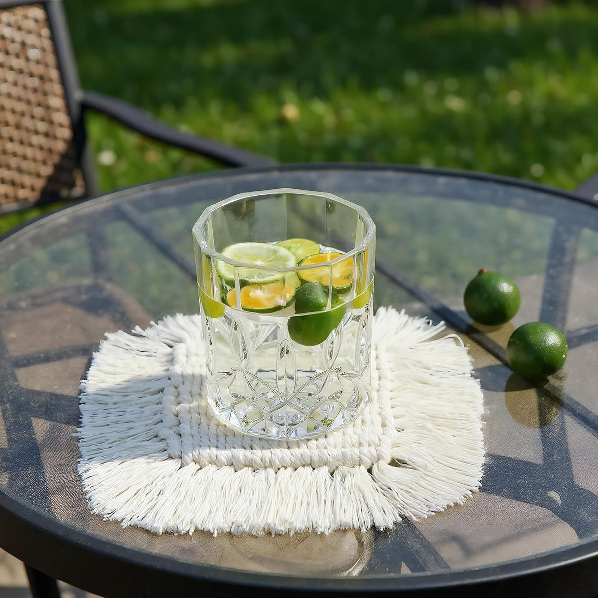 Desk Coasters Set of 2, Cute Coaster for Desk, Round Handmade Woven Coaster for Boho Home Decor, CupCoasters for Office Kitchen Dining Room Bar Farmhouse, Coasters Set for Drinks, Beer, Coffee