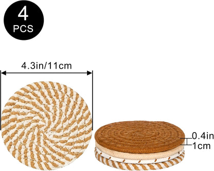 Desk Coasters Set of 2, Cute Coaster for Desk, Round Handmade Woven Coaster for Boho Home Decor, CupCoasters for Office Kitchen Dining Room Bar Farmhouse, Coasters Set for Drinks, Beer, Coffee