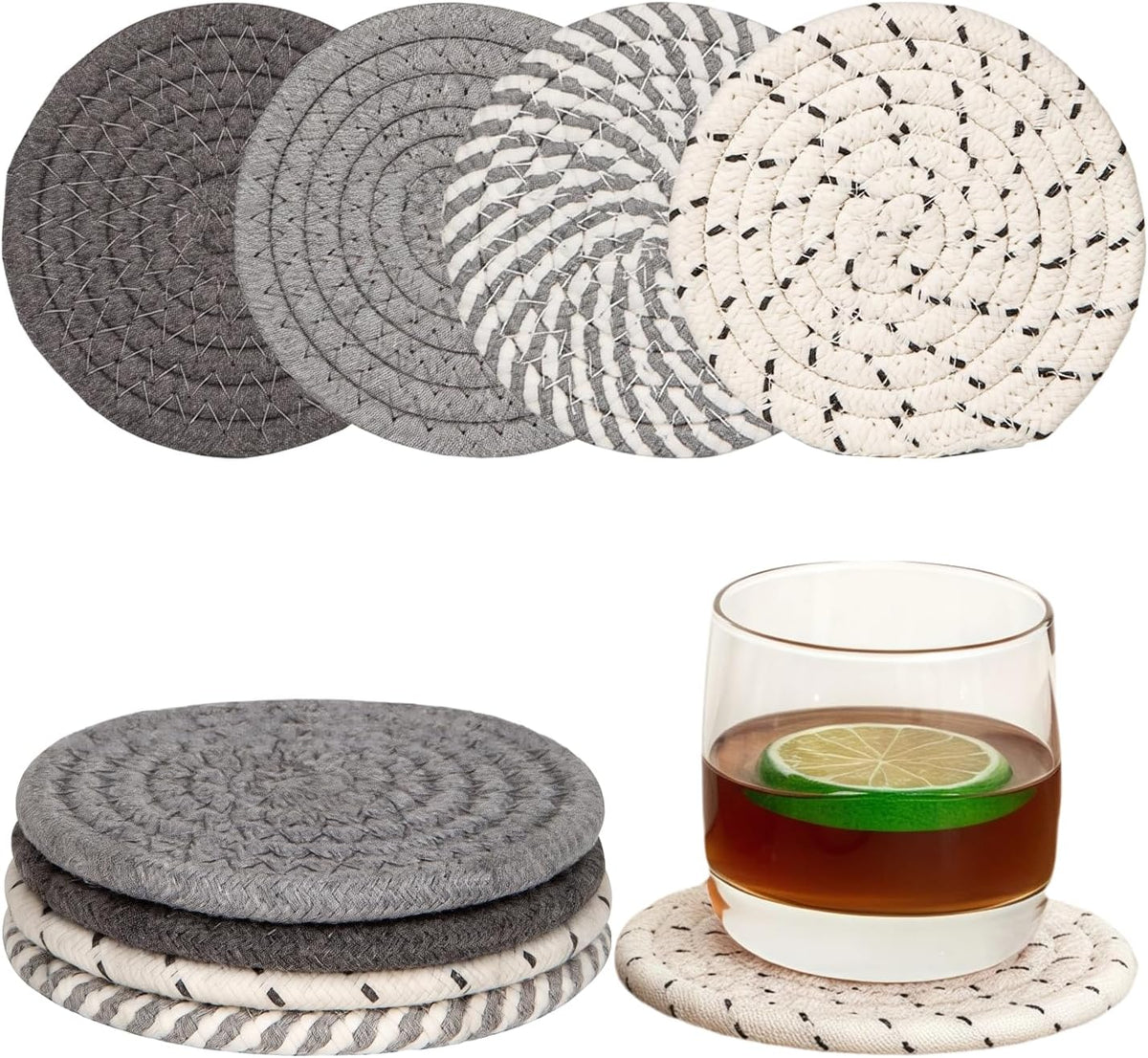 Desk Coasters Set of 2, Cute Coaster for Desk, Round Handmade Woven Coaster for Boho Home Decor, CupCoasters for Office Kitchen Dining Room Bar Farmhouse, Coasters Set for Drinks, Beer, Coffee