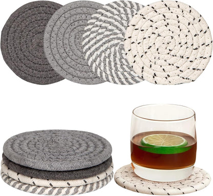 Desk Coasters Set of 2, Cute Coaster for Desk, Round Handmade Woven Coaster for Boho Home Decor, CupCoasters for Office Kitchen Dining Room Bar Farmhouse, Coasters Set for Drinks, Beer, Coffee
