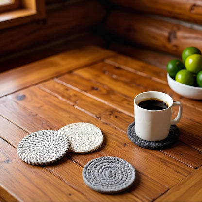 Desk Coasters Set of 2, Cute Coaster for Desk, Round Handmade Woven Coaster for Boho Home Decor, CupCoasters for Office Kitchen Dining Room Bar Farmhouse, Coasters Set for Drinks, Beer, Coffee