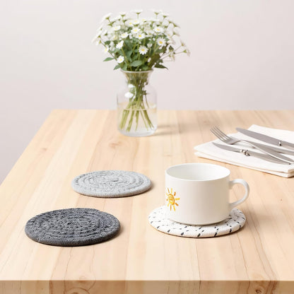 Desk Coasters Set of 2, Cute Coaster for Desk, Round Handmade Woven Coaster for Boho Home Decor, CupCoasters for Office Kitchen Dining Room Bar Farmhouse, Coasters Set for Drinks, Beer, Coffee