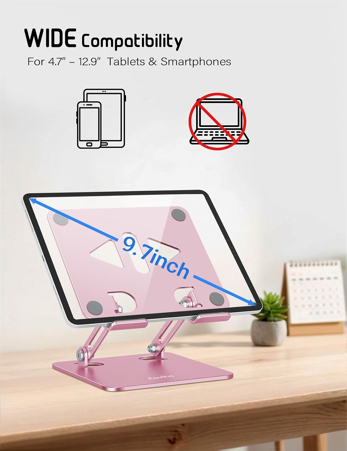 Tablet Stand for Desk,Adjustable Tablet Holder,Rose Gold