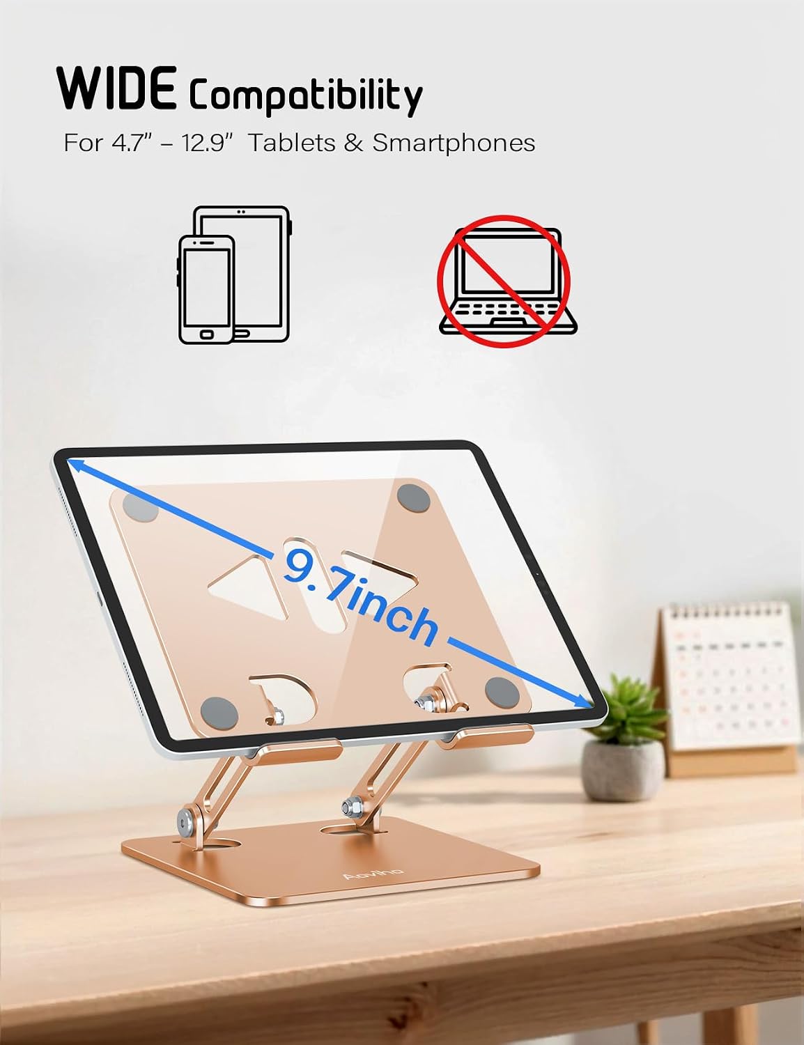 Tablet Stand for Desk,Adjustable Tablet Holder,Rose Gold