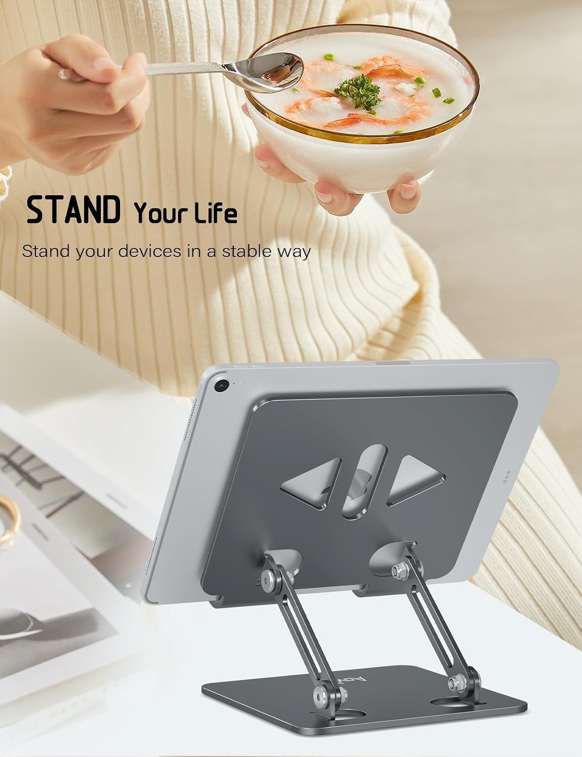 Tablet Stand for Desk,Adjustable Tablet Holder,Rose Gold