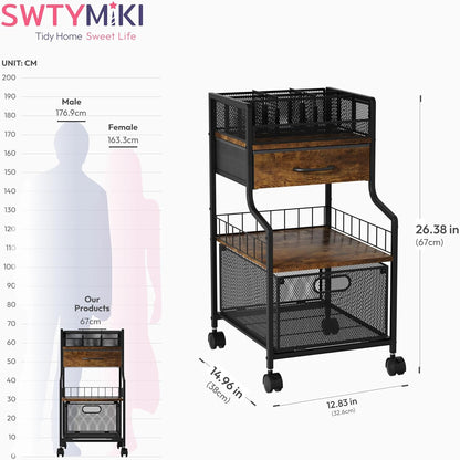 SWTYMIKI Under Desk Storage Cart- Art Storage Cart with Drawers & DIY Divider - Office Cart Organizer Under Desk Shelf, Craft Rolling Cart for Office, Craft Room & Studio Espresso