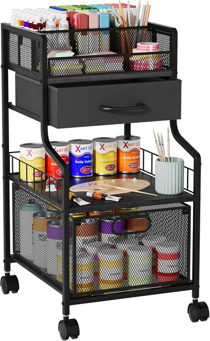 SWTYMIKI Under Desk Storage Cart- Art Storage Cart with Drawers & DIY Divider - Office Cart Organizer Under Desk Shelf, Craft Rolling Cart for Office, Craft Room & Studio Espresso