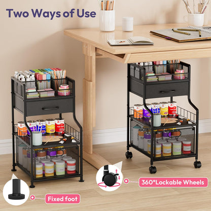SWTYMIKI Under Desk Storage Cart- Art Storage Cart with Drawers & DIY Divider - Office Cart Organizer Under Desk Shelf, Craft Rolling Cart for Office, Craft Room & Studio Espresso