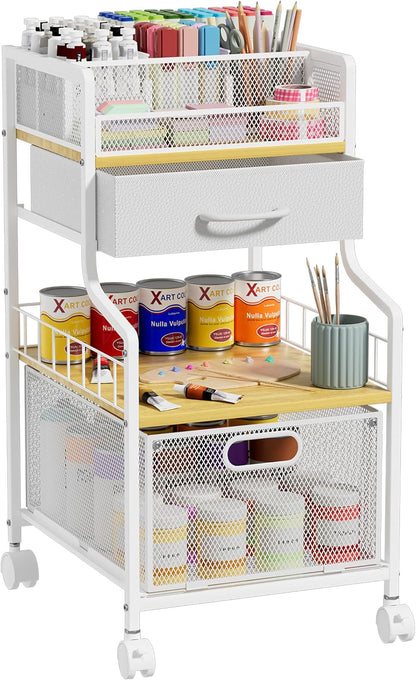 SWTYMIKI Under Desk Storage Cart- Art Storage Cart with Drawers & DIY Divider - Office Cart Organizer Under Desk Shelf, Craft Rolling Cart for Office, Craft Room & Studio Espresso