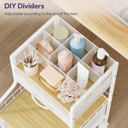 SWTYMIKI Under Desk Storage Cart- Art Storage Cart with Drawers & DIY Divider - Office Cart Organizer Under Desk Shelf, Craft Rolling Cart for Office, Craft Room & Studio Espresso