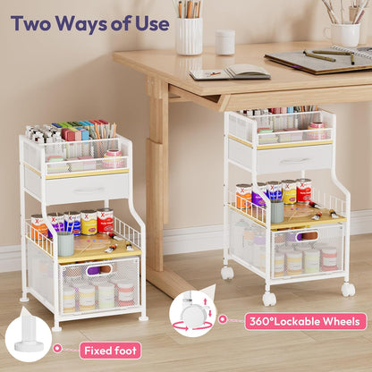SWTYMIKI Under Desk Storage Cart- Art Storage Cart with Drawers & DIY Divider - Office Cart Organizer Under Desk Shelf, Craft Rolling Cart for Office, Craft Room & Studio Espresso