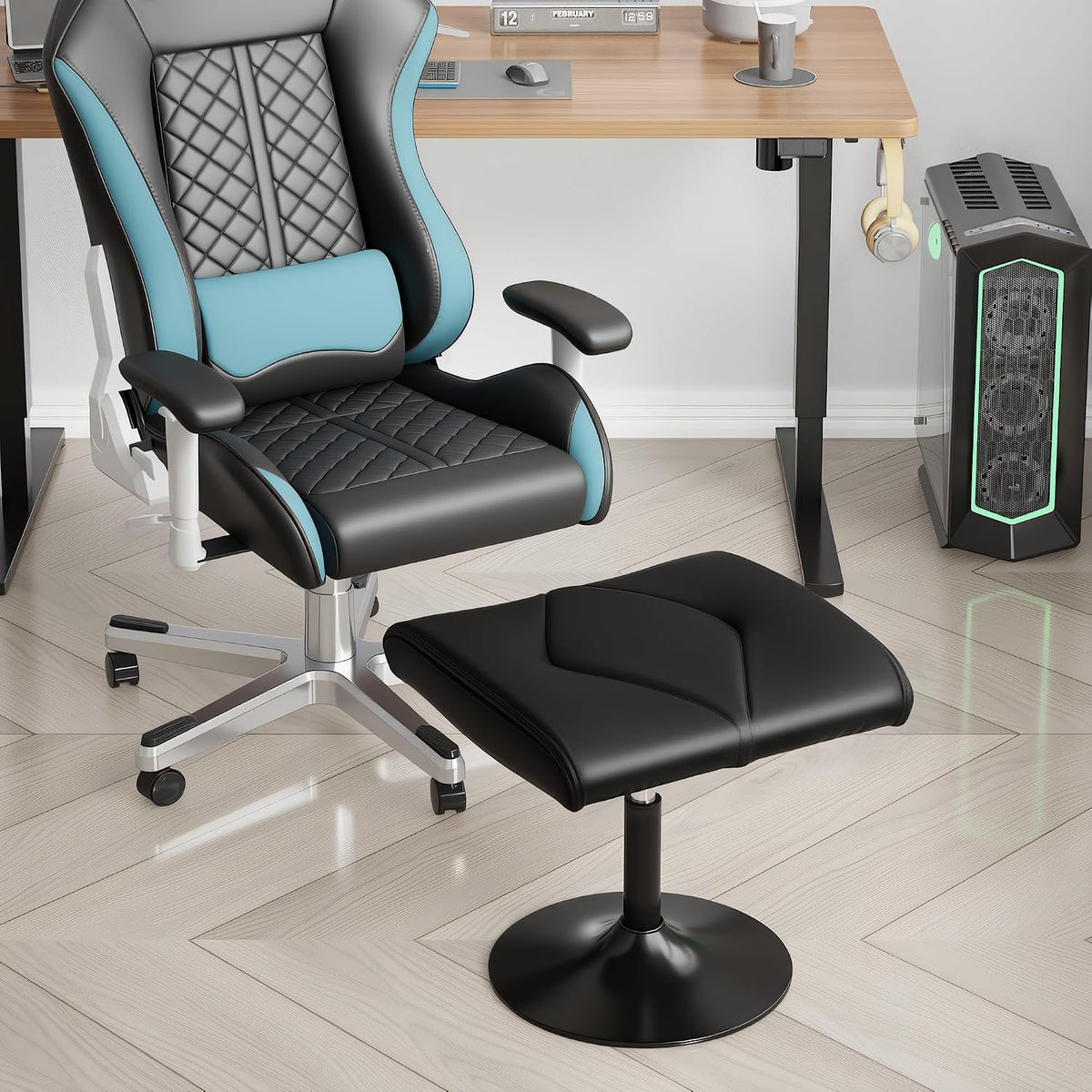 Office Foot Rest Under Desk Ottoman, Height Adjustable, Black