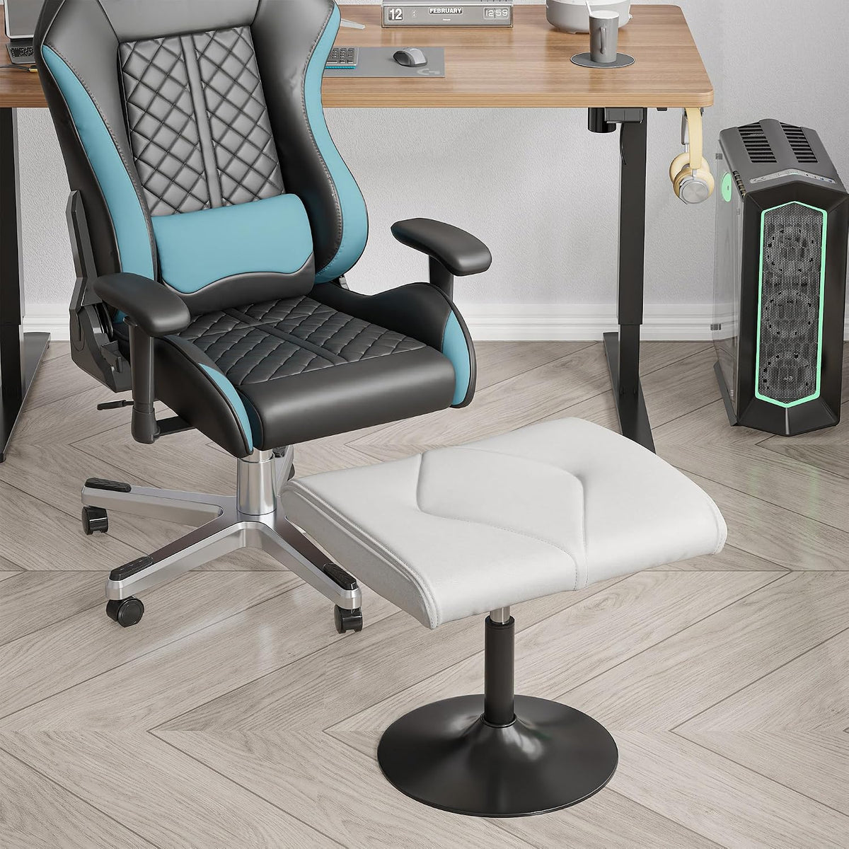 Office Foot Rest Under Desk Ottoman, Height Adjustable, Black